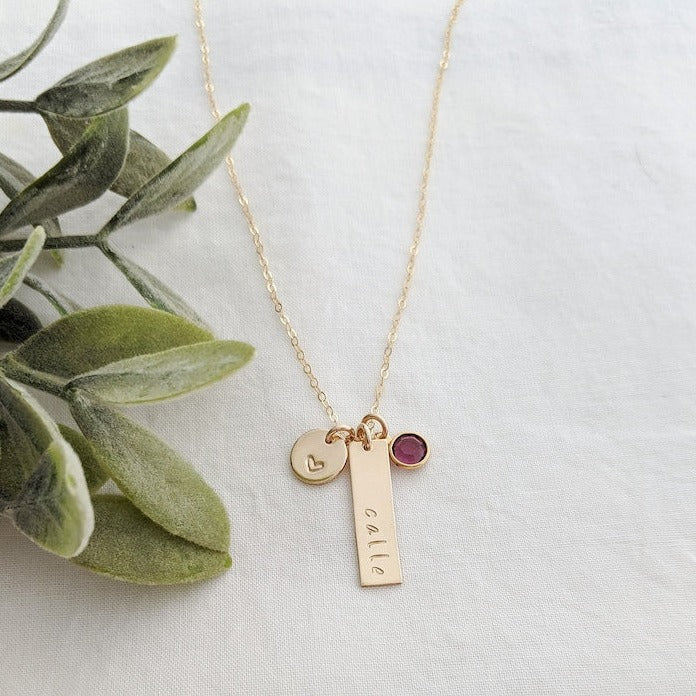 Personalized Gold Name Necklace | Custom Name Charm with Birthstone