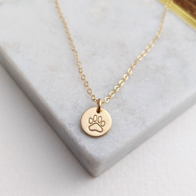 gold or sterling silver paw print charm necklace
