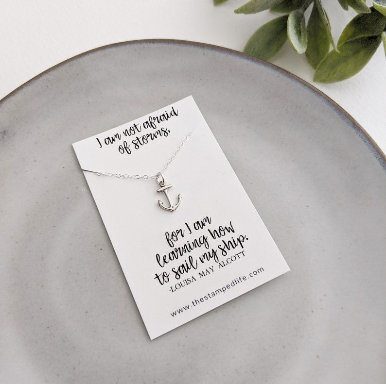 Motivational Necklace, Silver Anchor Necklace