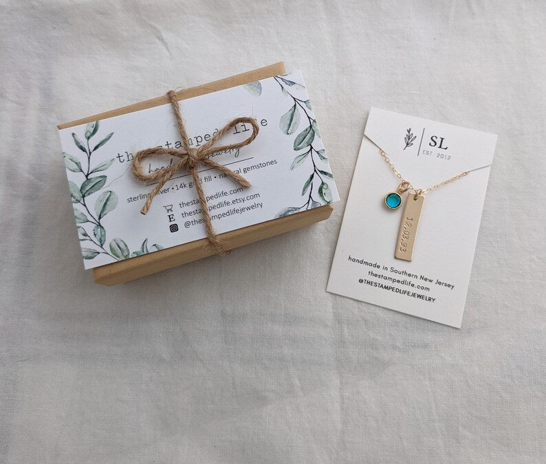 Personalized Birthdate Necklace | Gold Bar with Birthstone