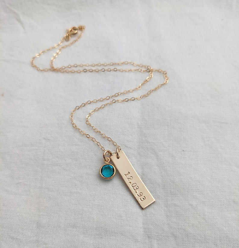Personalized Birthdate Necklace | Gold Bar with Birthstone