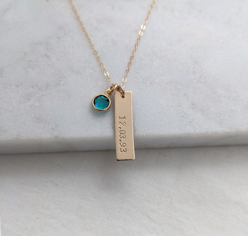 Personalized Birthdate Necklace | Gold Bar with Birthstone