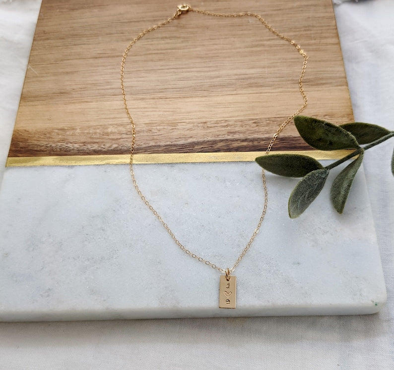 Tiny Initial Bar Charm | Custom Gold Initial Charm | Personalized Necklace