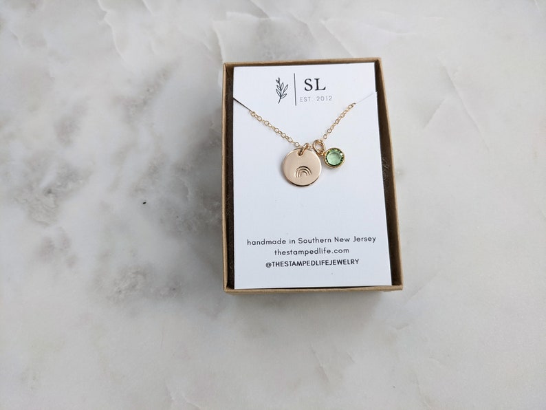 Rainbow Necklace with Birthstone Charm