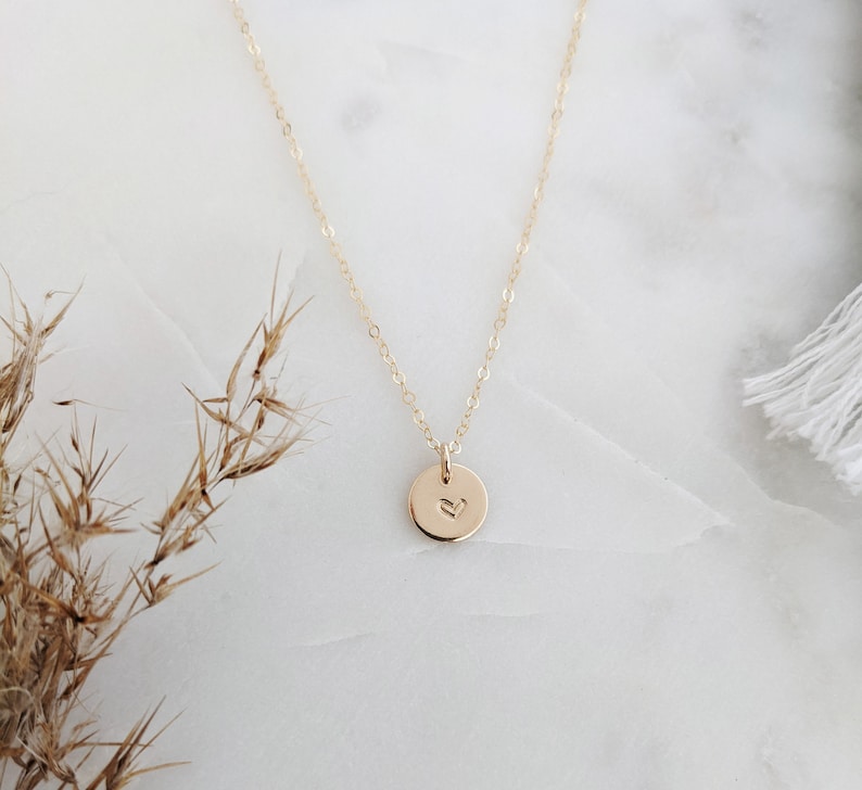 Heart Disc Necklace | Tiny Gold Heart Necklace