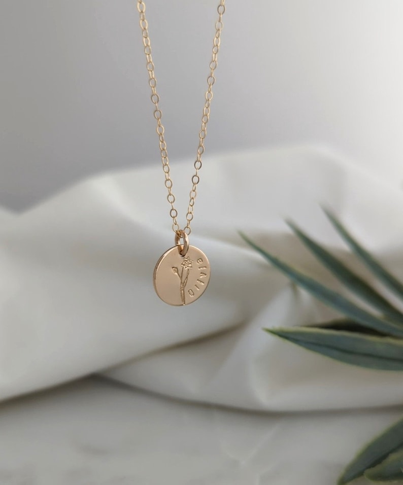 Personalized Birth Flower and Name Necklace