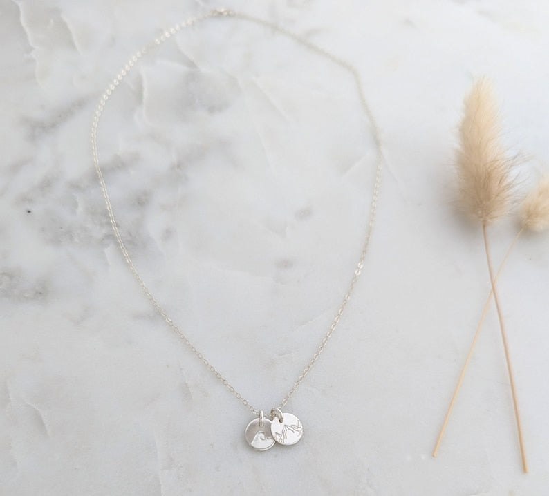 Tiny Wave and Mountain Charm Necklace, Dainty Gold Necklace, Gold Mountain Necklace, The Stamped Life