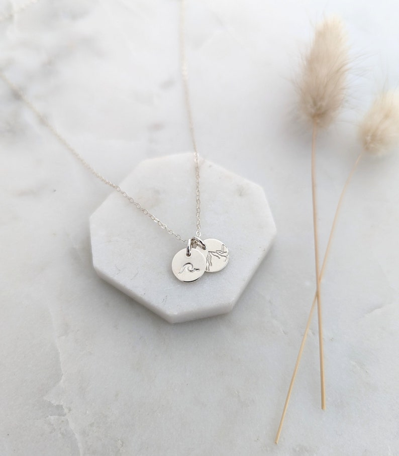 Tiny Wave and Mountain Charm Necklace, Dainty Gold Necklace, Gold Mountain Necklace, The Stamped Life