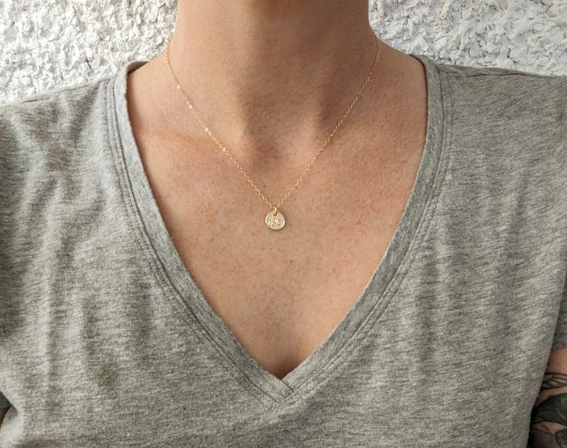 Custom Initial Necklace | Sterling Silver or 14k gold fill | Tiny Disc Necklace