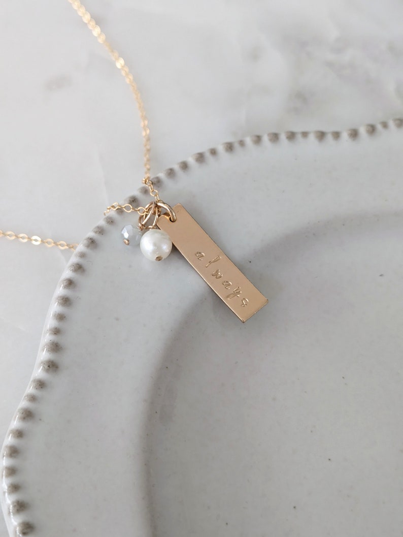 Custom Word Necklace | Personalized Bar Charm | 14k Gold Fill or Sterling Silver