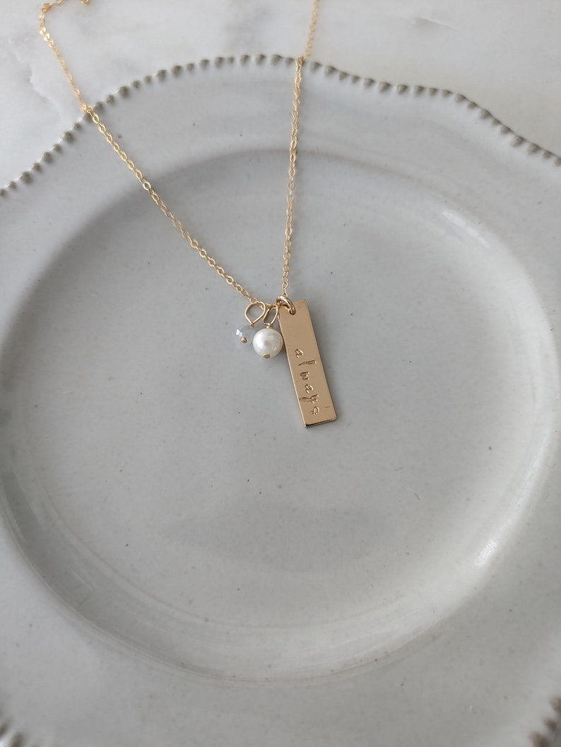 Custom Word Necklace | Personalized Bar Charm | 14k Gold Fill or Sterling Silver