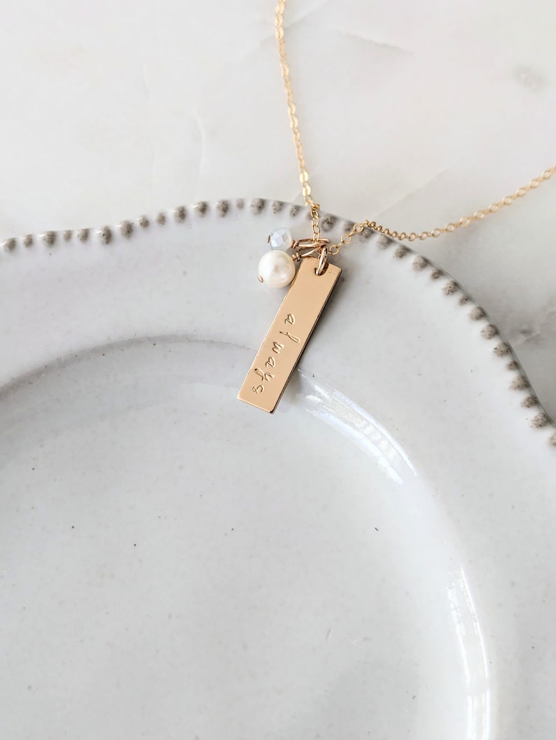 Custom Word Necklace | Personalized Bar Charm | 14k Gold Fill or Sterling Silver
