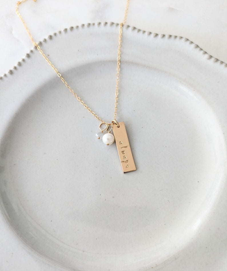 Custom Word Necklace | Personalized Bar Charm | 14k Gold Fill or Sterling Silver