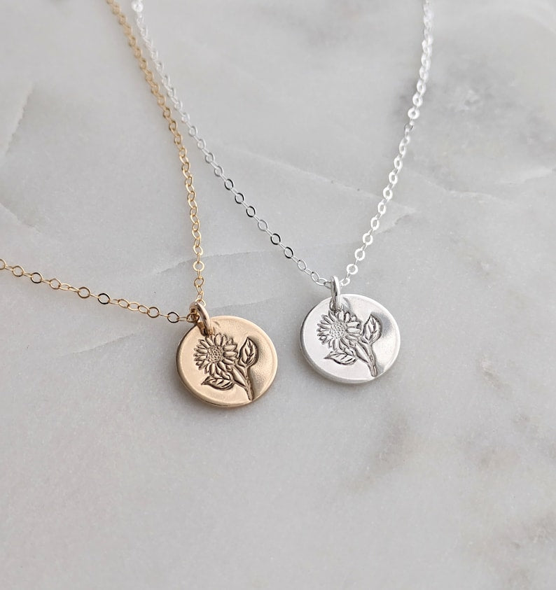 Sunflower Stem Necklace | Sterling Silver or 14k Gold