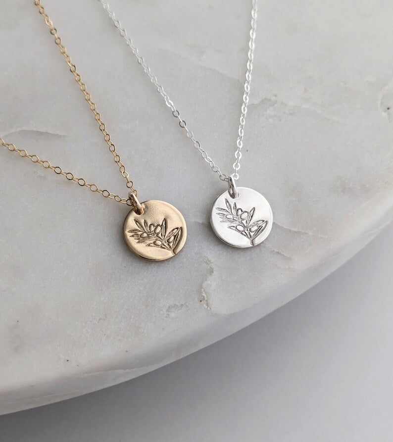 Olive Branch Necklace, Sterling Silver or 14k Gold Fill