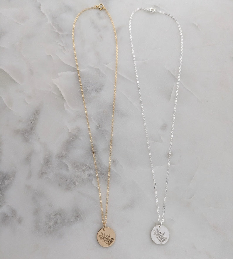 Olive Branch Necklace, Sterling Silver or 14k Gold Fill