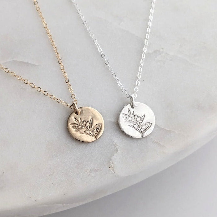 Olive Branch Necklace, Sterling Silver or 14k Gold Fill