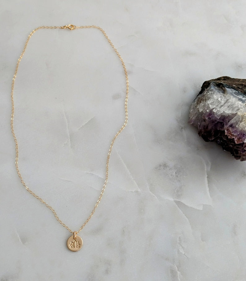 Tiny Lotus Necklace, Sterling Silver or 14k gold fill