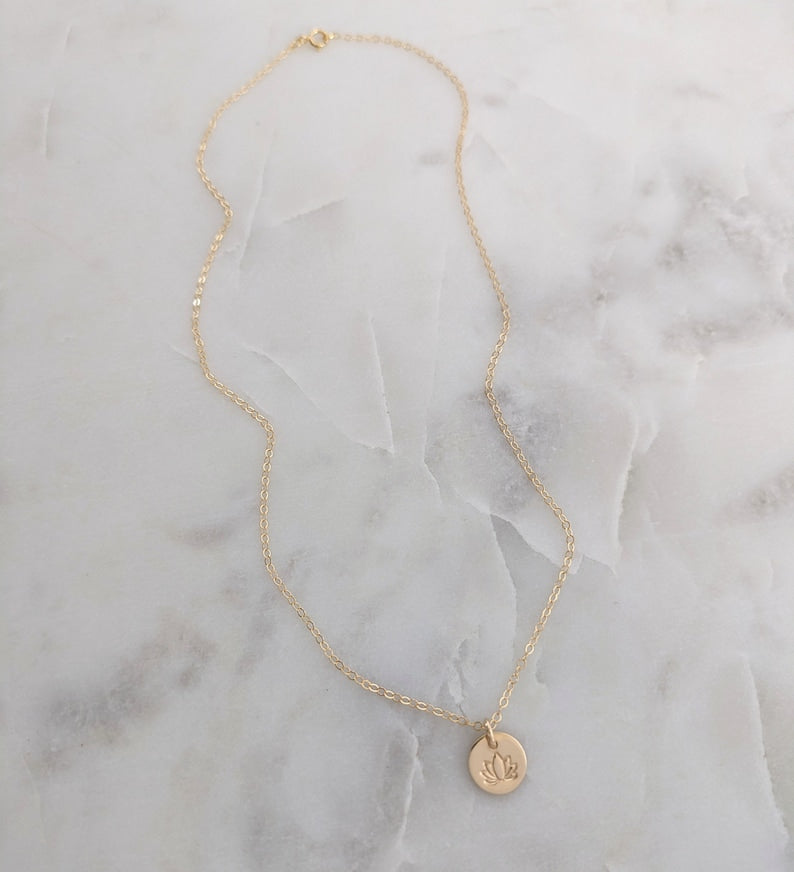 Tiny Lotus Necklace with Card, Sterling Silver or 14k gold fill