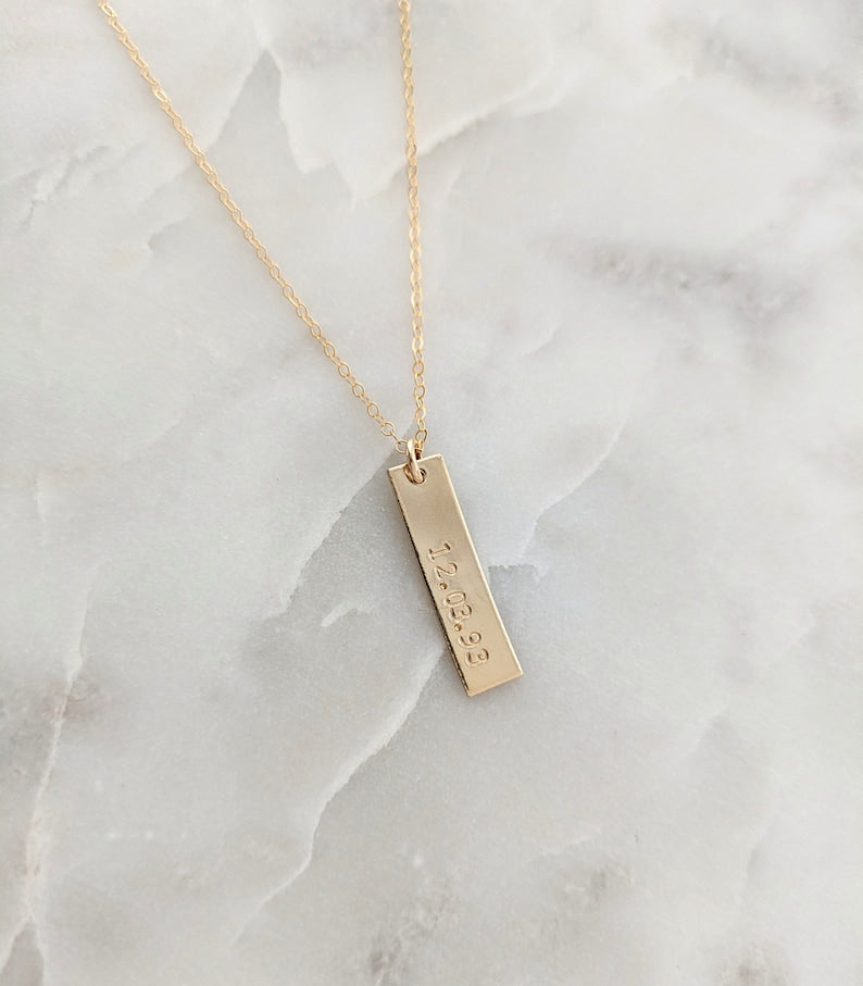 Special Date Necklace | Bar Charm Necklace with Custom Date