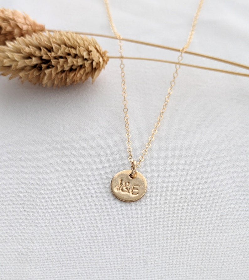 Custom Initial Necklace | Sterling Silver or 14k gold fill | Tiny Disc Necklace