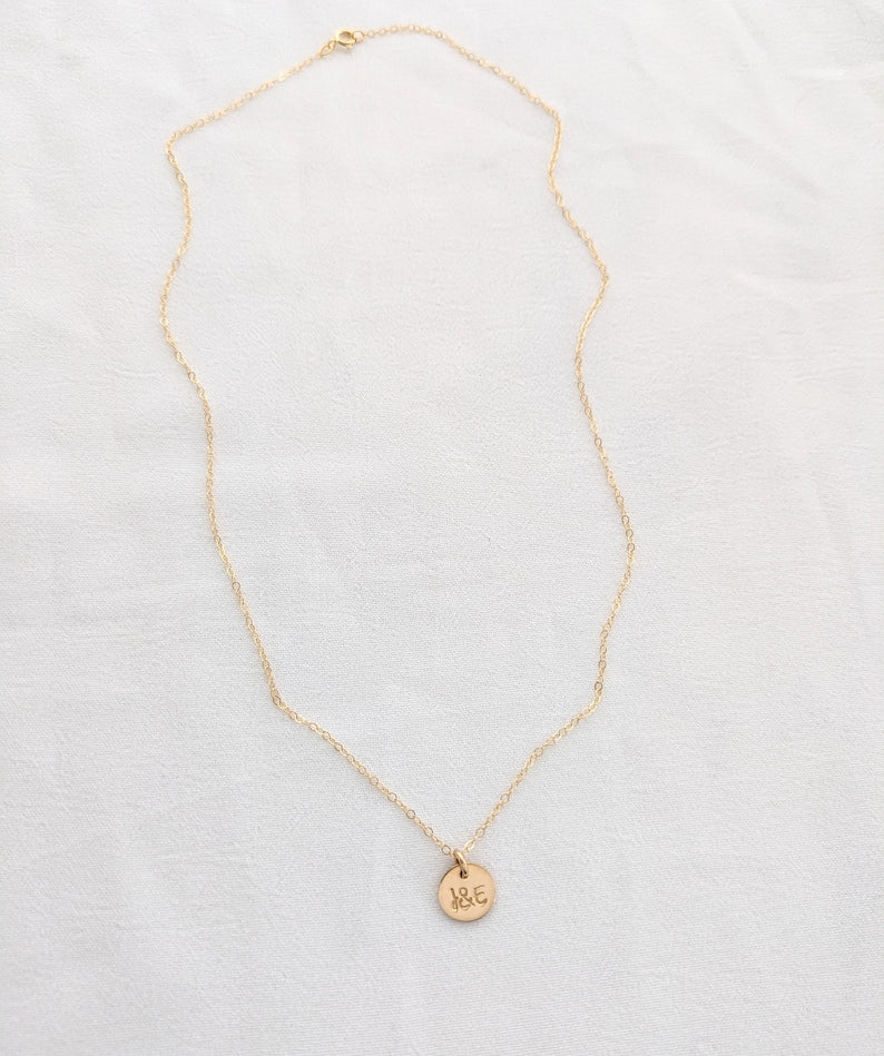 Custom Initial Necklace | Sterling Silver or 14k gold fill | Tiny Disc Necklace