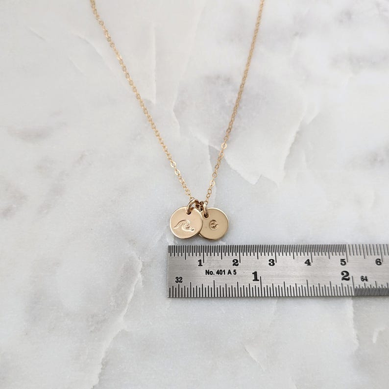 Wave Initial Necklace | Personalized Initial Disc | Dainty Gold Necklace