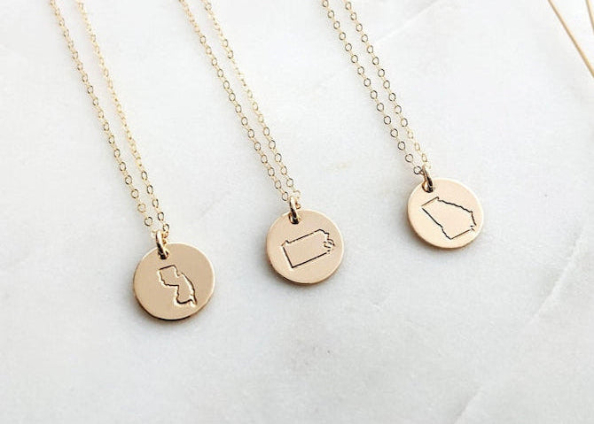 Custom State Necklace | 14k gold Fill or Sterling Silver| Going Off to College Gift | Gift for Her