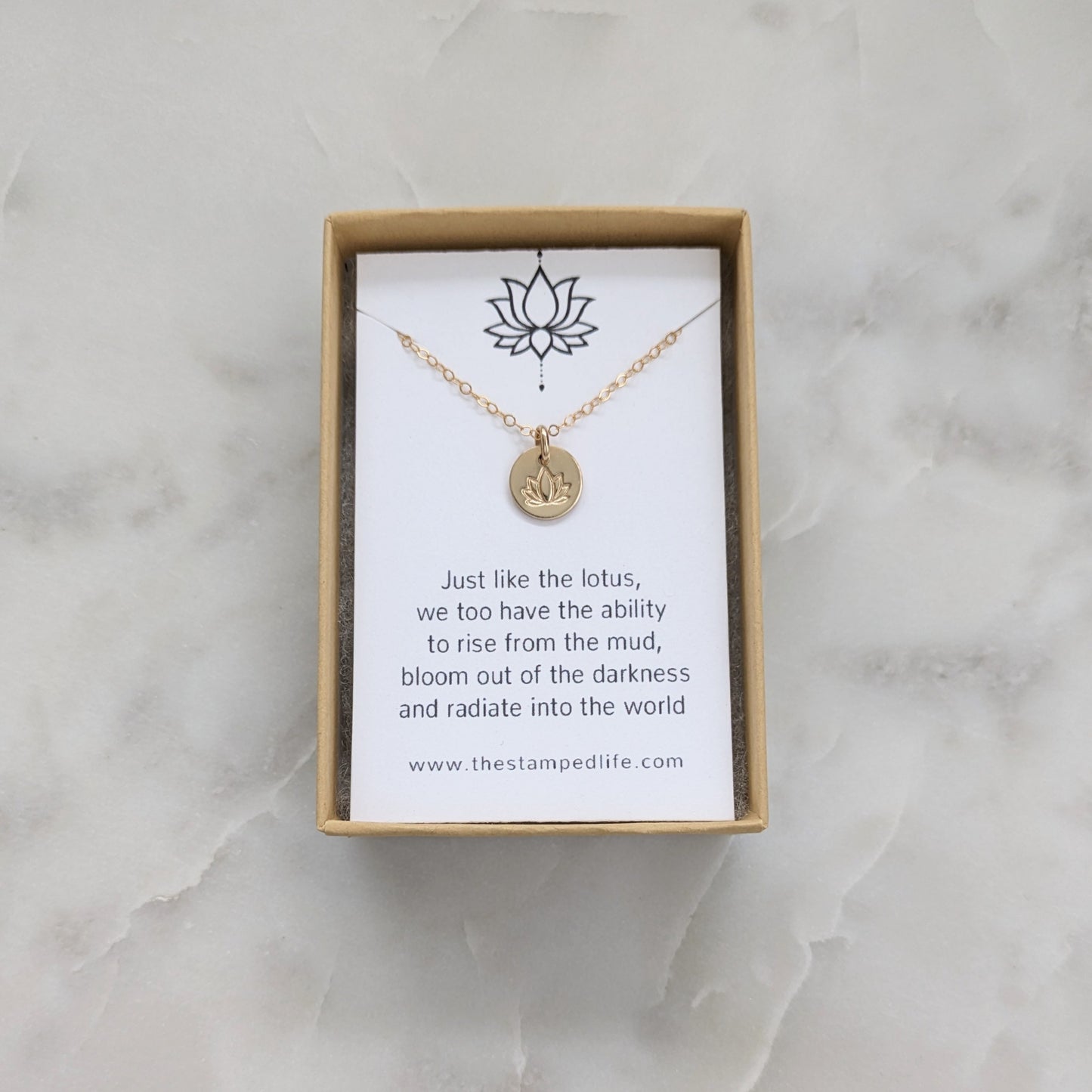 Tiny Lotus Necklace with Card, Sterling Silver or 14k gold fill