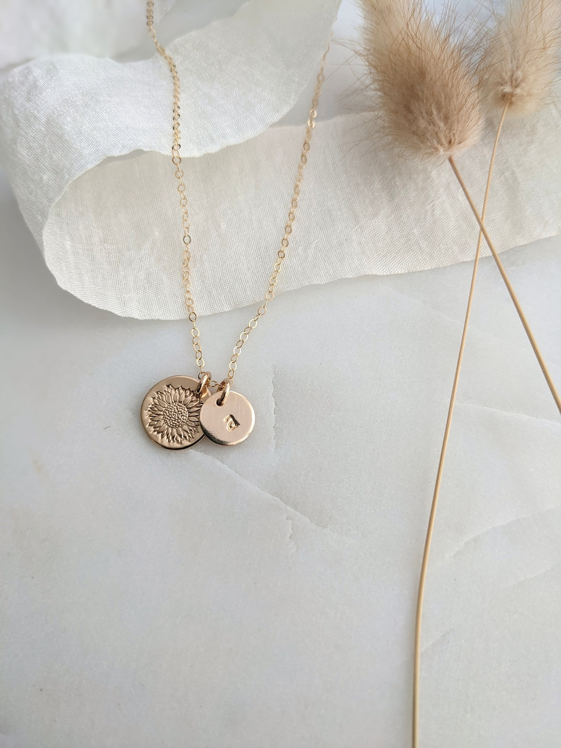 Personalized Sunflower Necklace with Initial