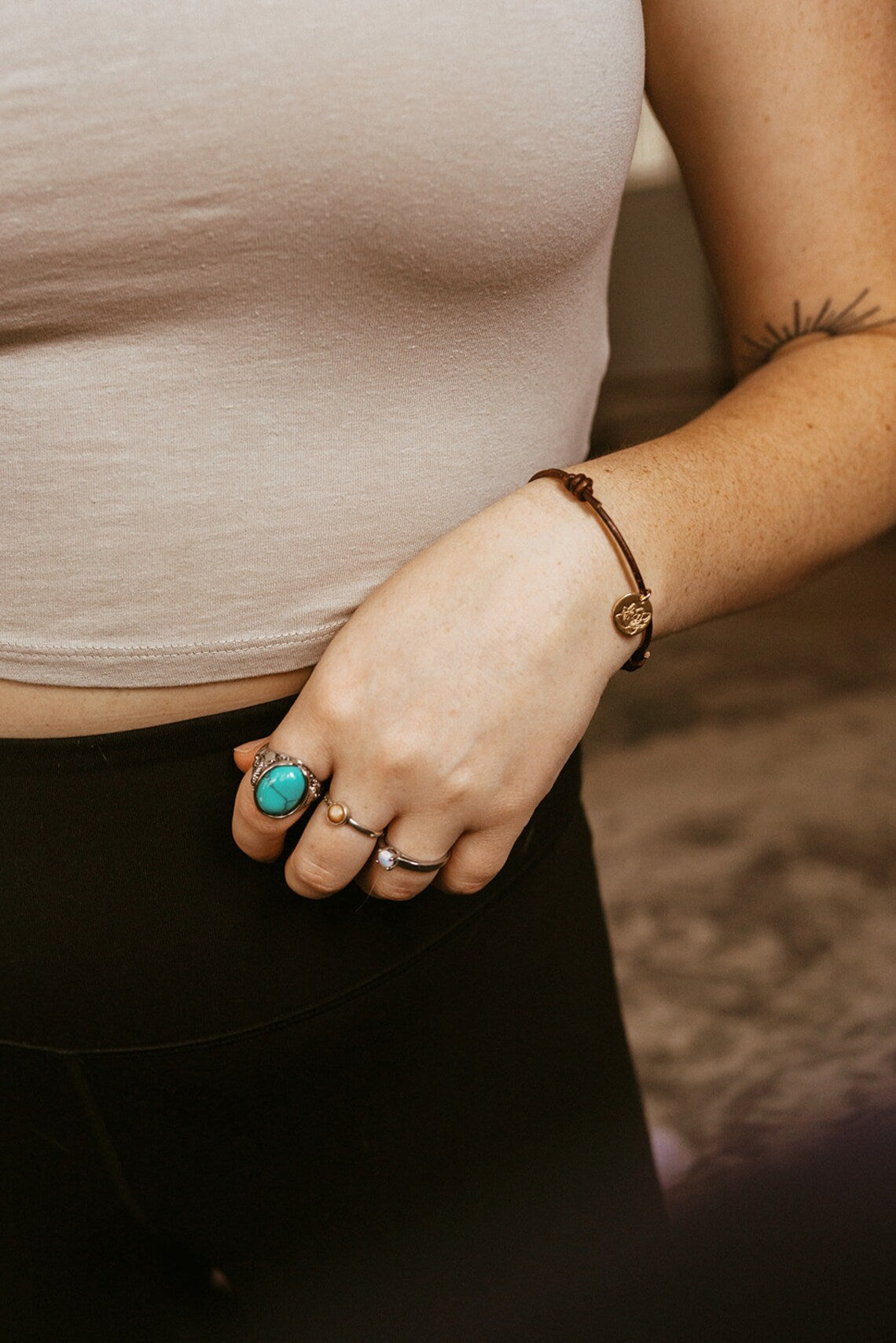 Gold Adjustable Magnolia Bracelet | Adjustable Leather Bracelet