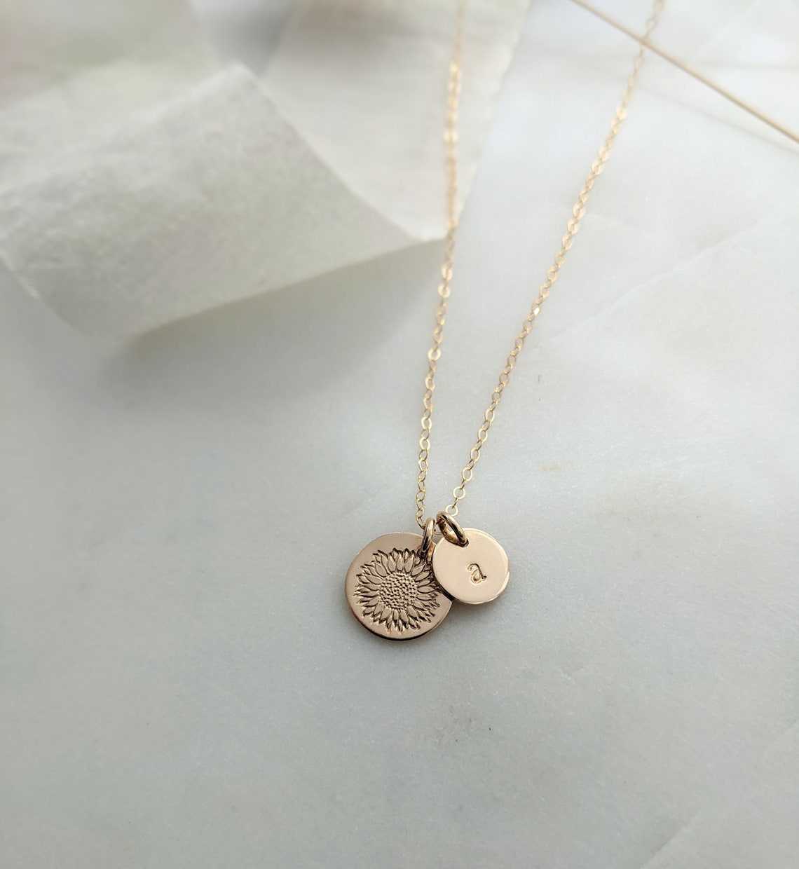 Personalized Sunflower Necklace with Initial