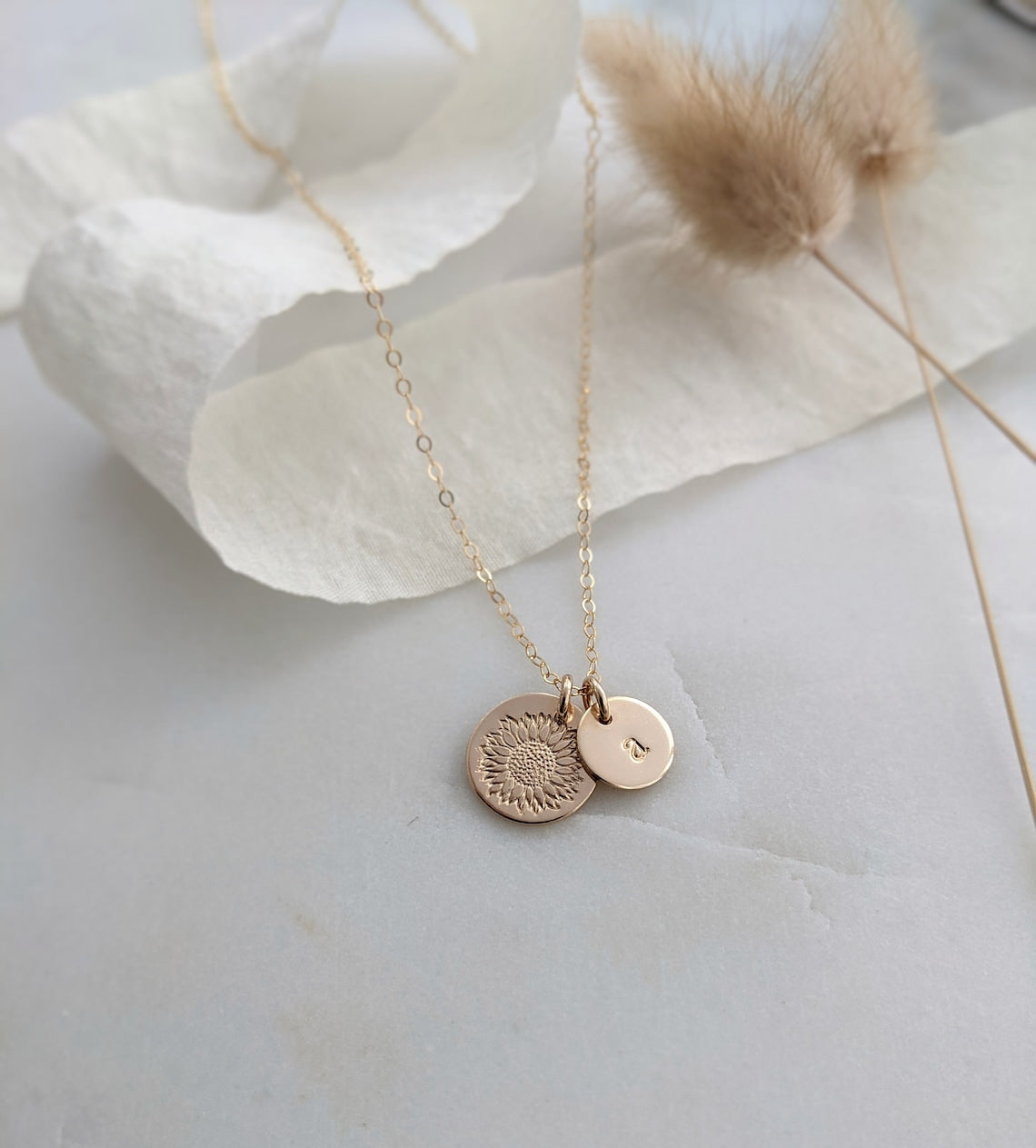 Personalized Sunflower Necklace with Initial