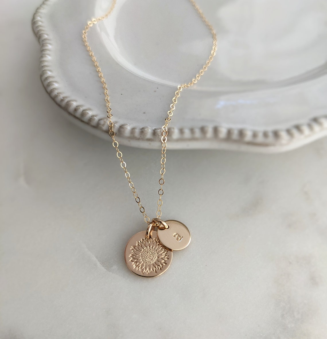 Personalized Sunflower Necklace with Initial
