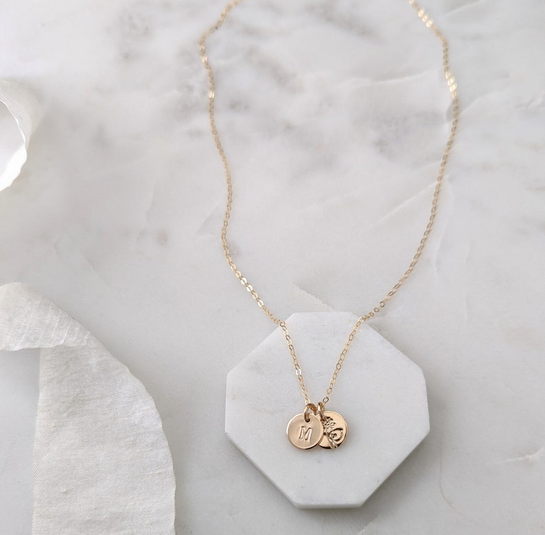Tiny Initial Birth Flower Necklace