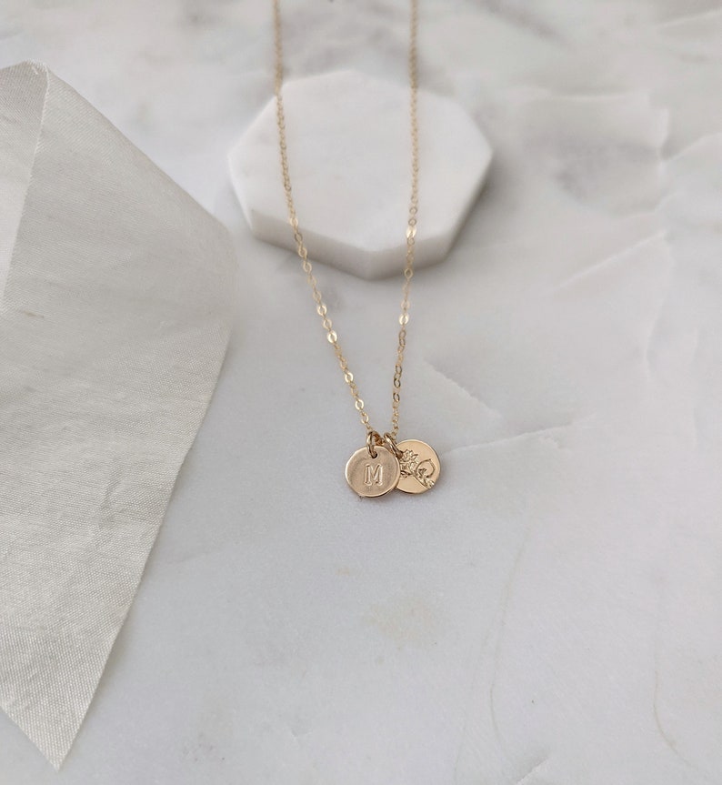 Tiny Initial Birth Flower Necklace
