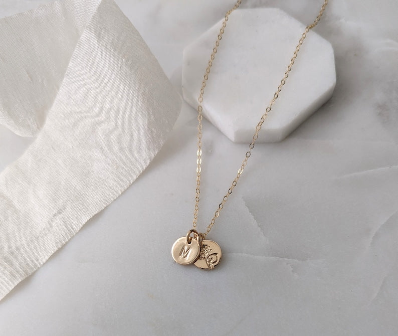 Tiny Initial Birth Flower Necklace