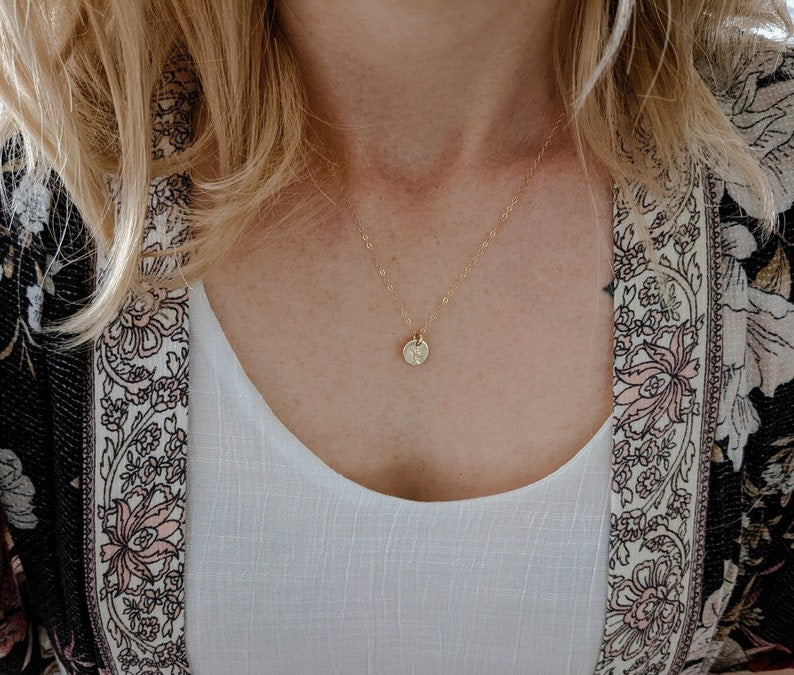 Tiny Initial Birth Flower Necklace