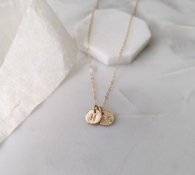 Tiny Initial Birth Flower Necklace