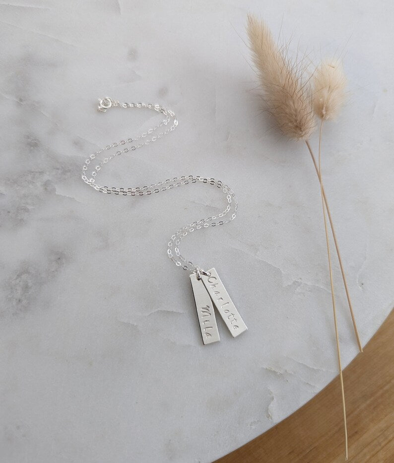 Personalized Silver Bar Charms | Custom Name Necklace