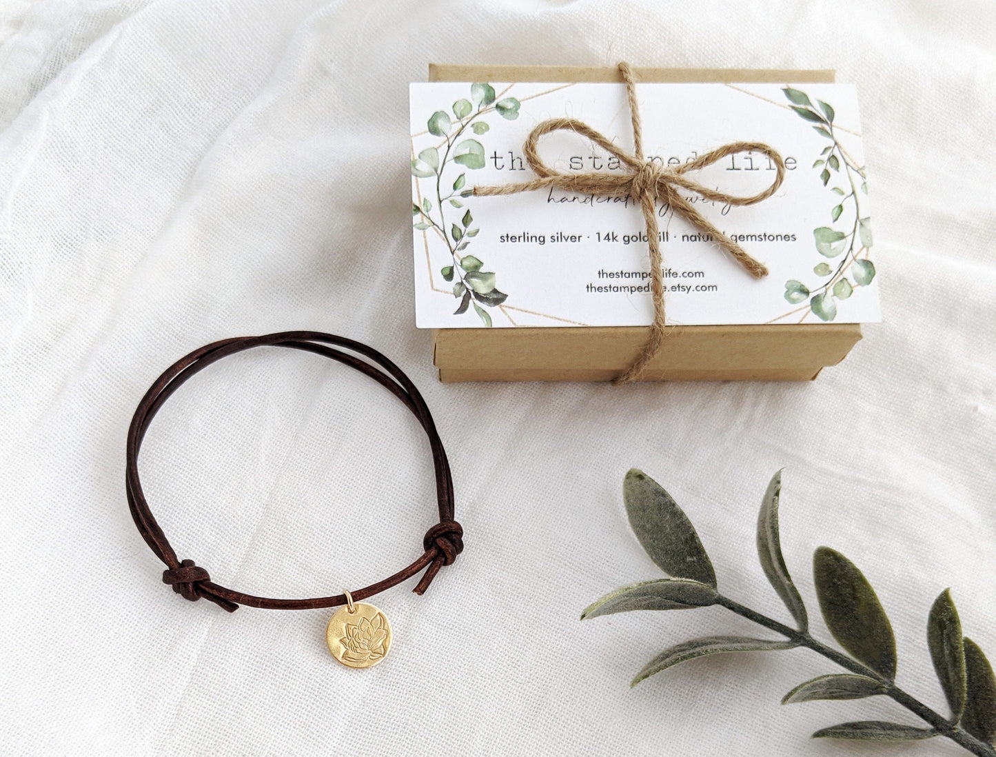 Gold Adjustable Magnolia Bracelet | Adjustable Leather Bracelet