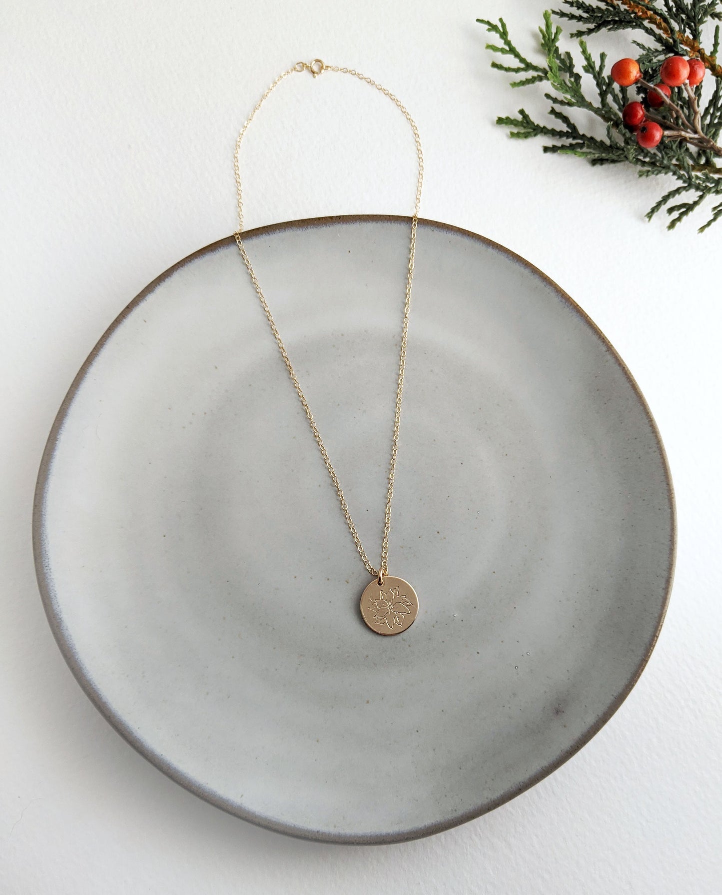 December Birth Flower Necklace | Birth Month Flower Necklace