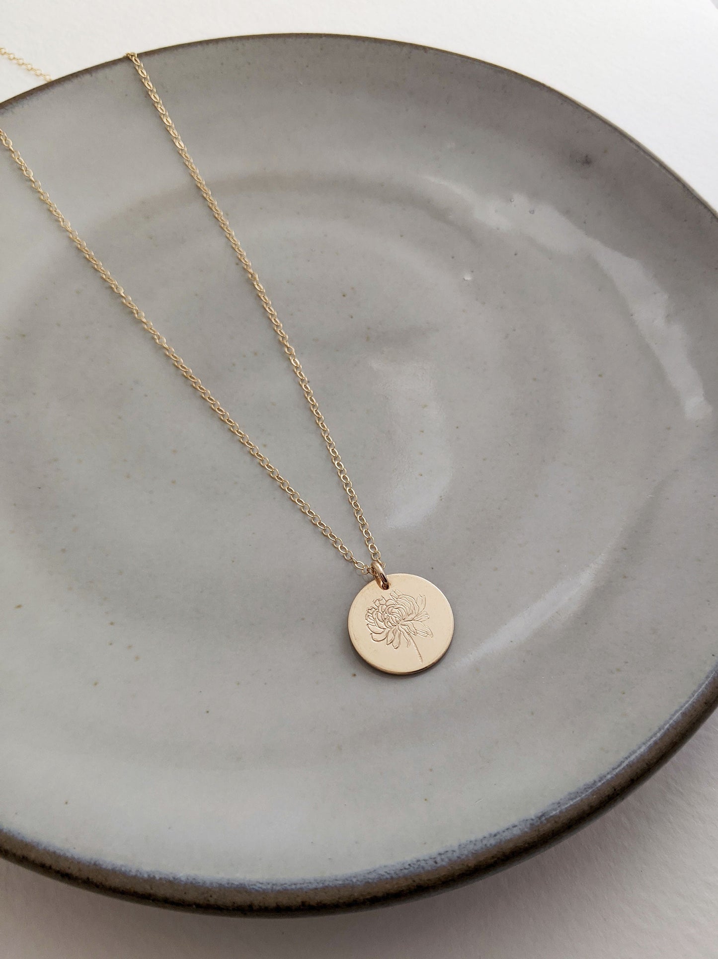 Chrysanthemum Necklace, November Birth Flower Necklace, Birth Month Flower Necklace