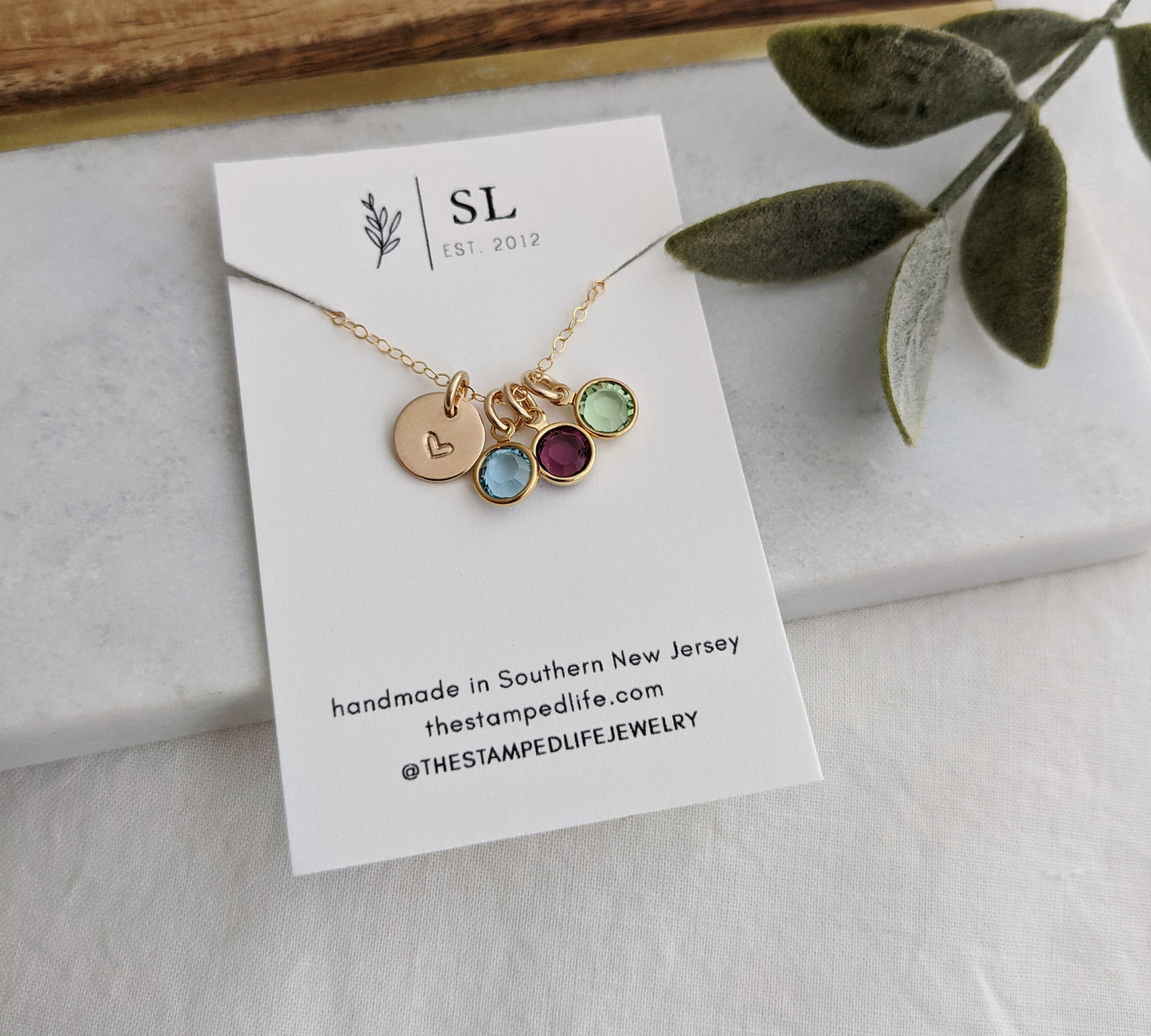 Birthstone Charm Necklace, Necklace for Moms, Personalized Charm Necklace, Heart Charm