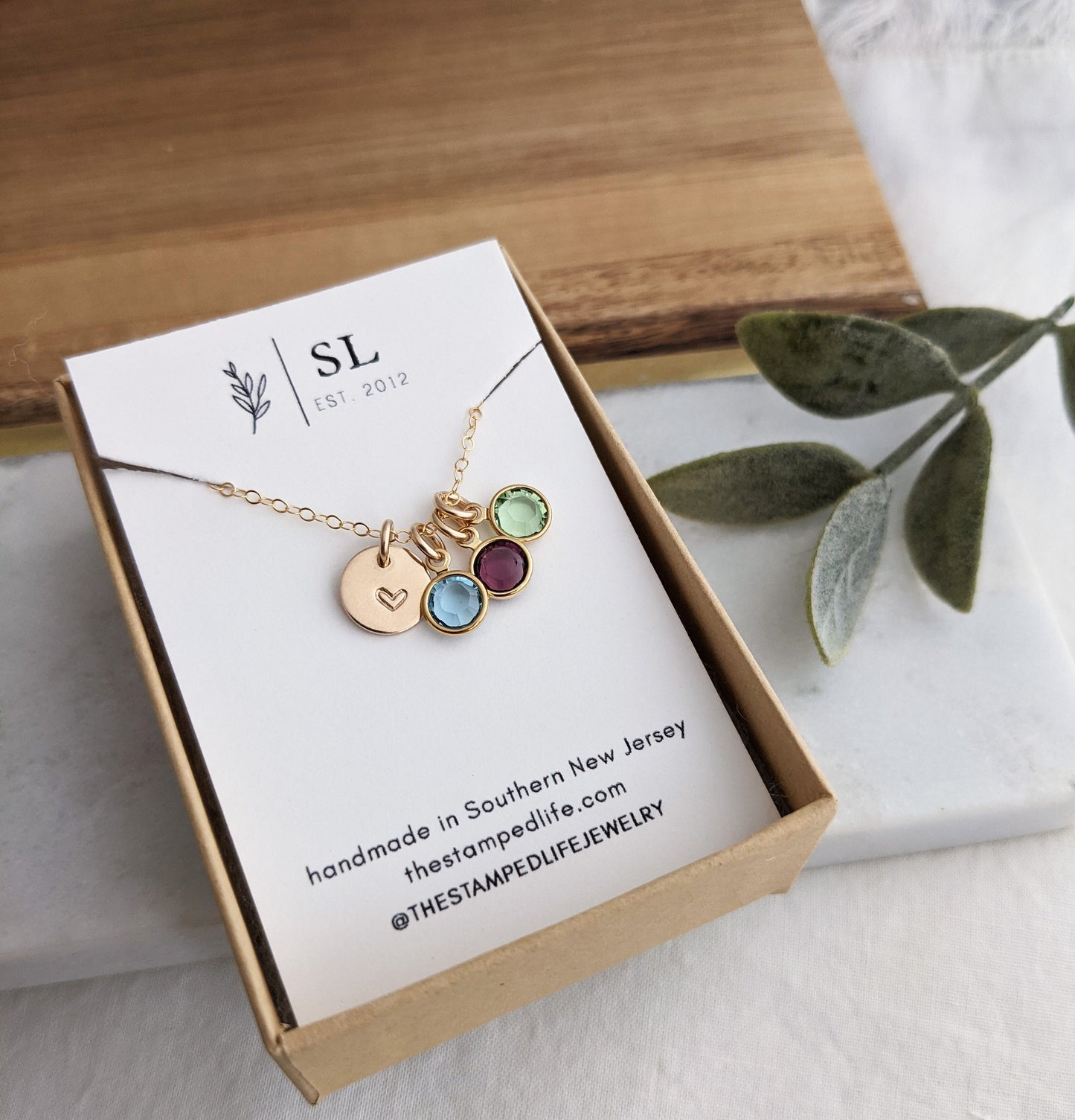 Birthstone Charm Necklace, Necklace for Moms, Personalized Charm Necklace, Heart Charm