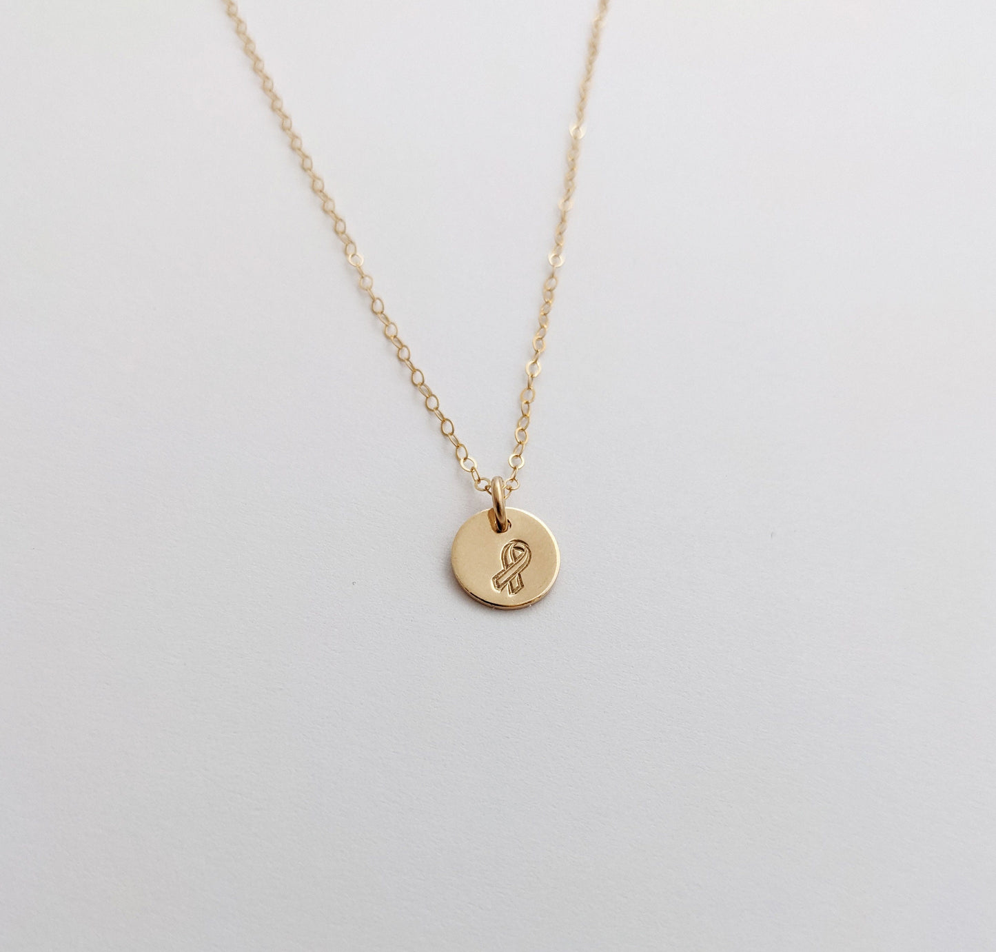 Awareness Ribbon Necklace | Tiny Gold Disc | Sterling Silver or 14k gold fill