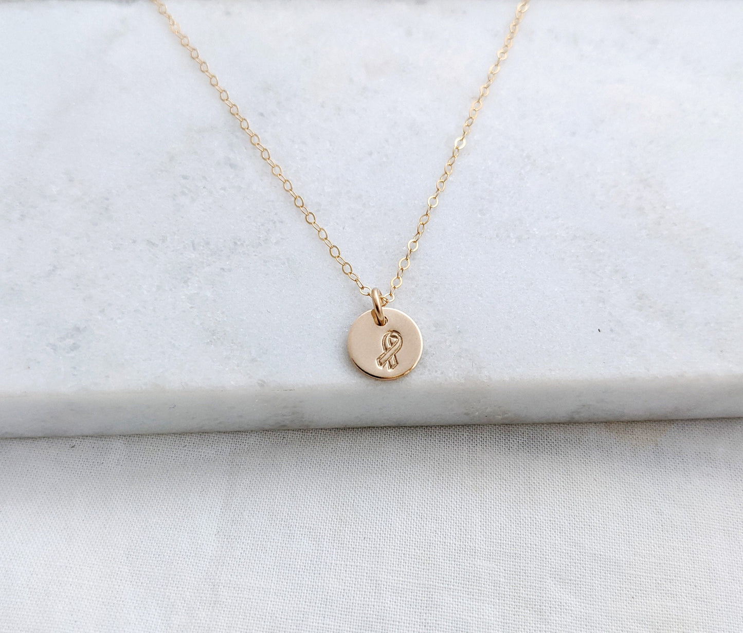 Awareness Ribbon Necklace | Tiny Gold Disc | Sterling Silver or 14k gold fill