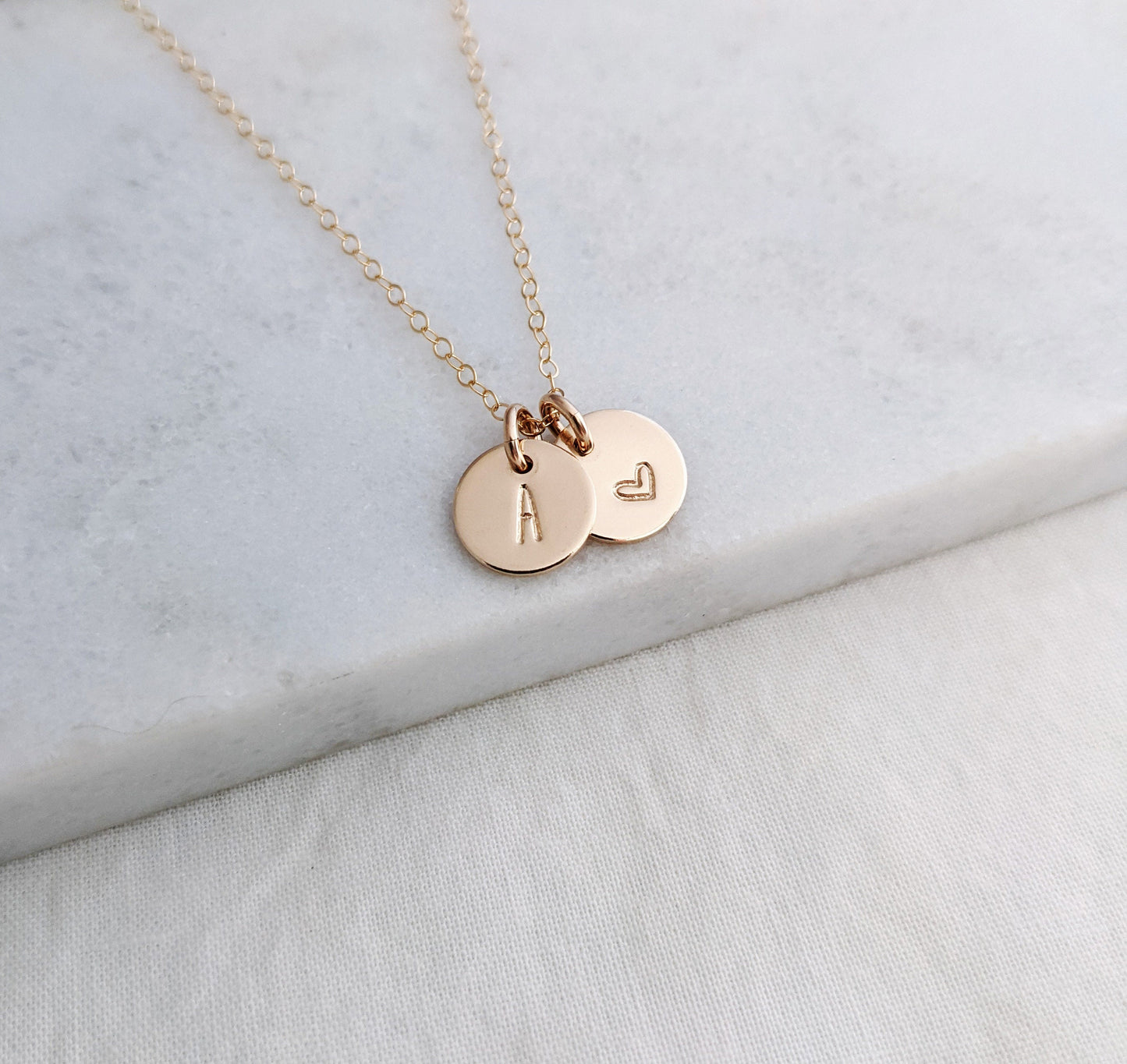 Tiny Initial Necklace with Heart | Personalized Jewelry | Initial Charm