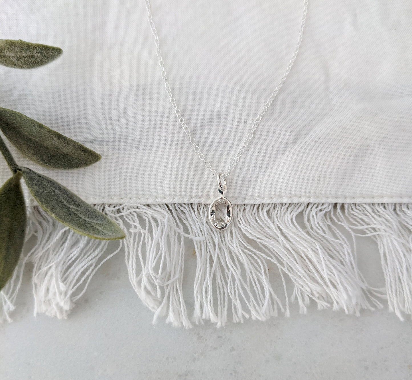 Oval Swarovski Crystal Necklace | Dainty Sterling Silver Jewelry