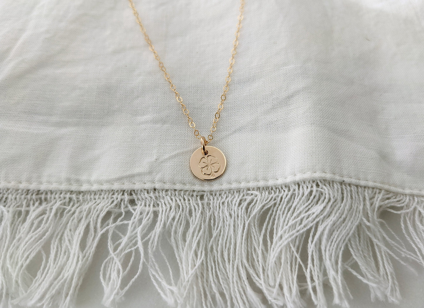 Four Leaf Clover Necklace | Tiny Disc Necklace